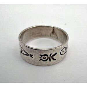 Vintage Native American Stamped Sterling Silver Ring Signed R.O. Size 11